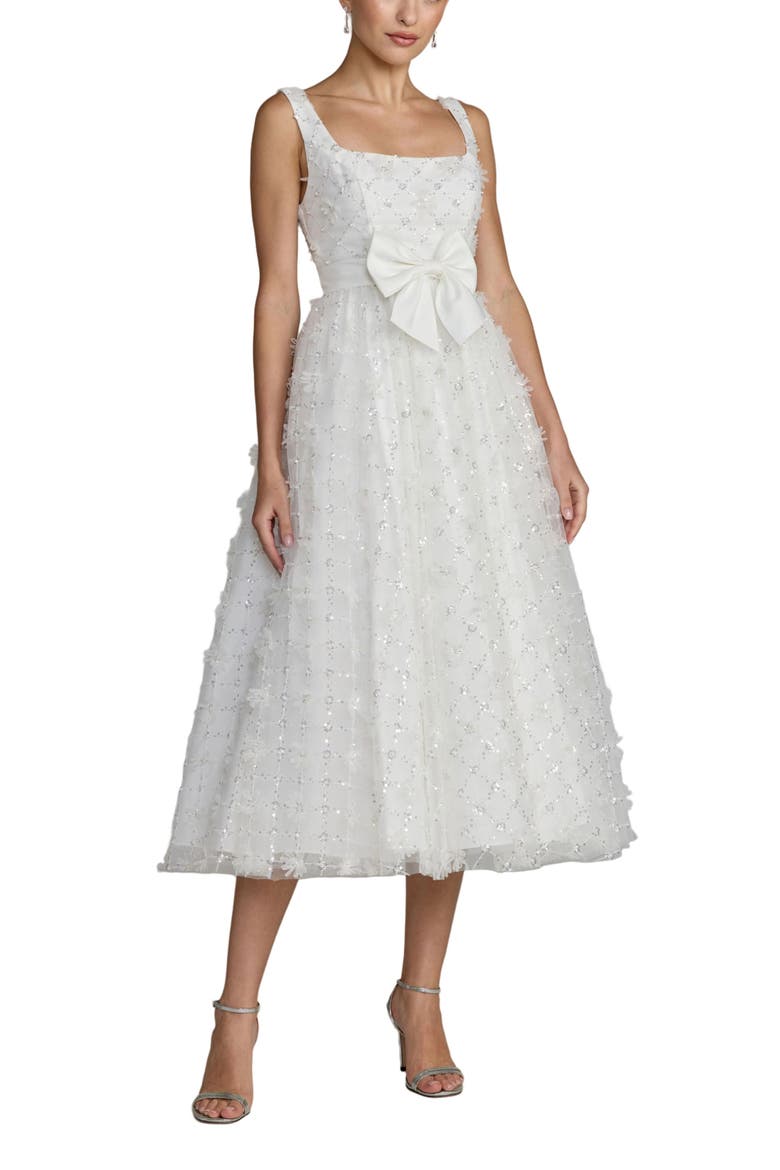 Embellished Tulle Midi Dress with Satin Bow, Main, color, Ivory