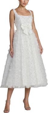 Mac Duggal Embellished Tulle Midi Dress with Satin Bow