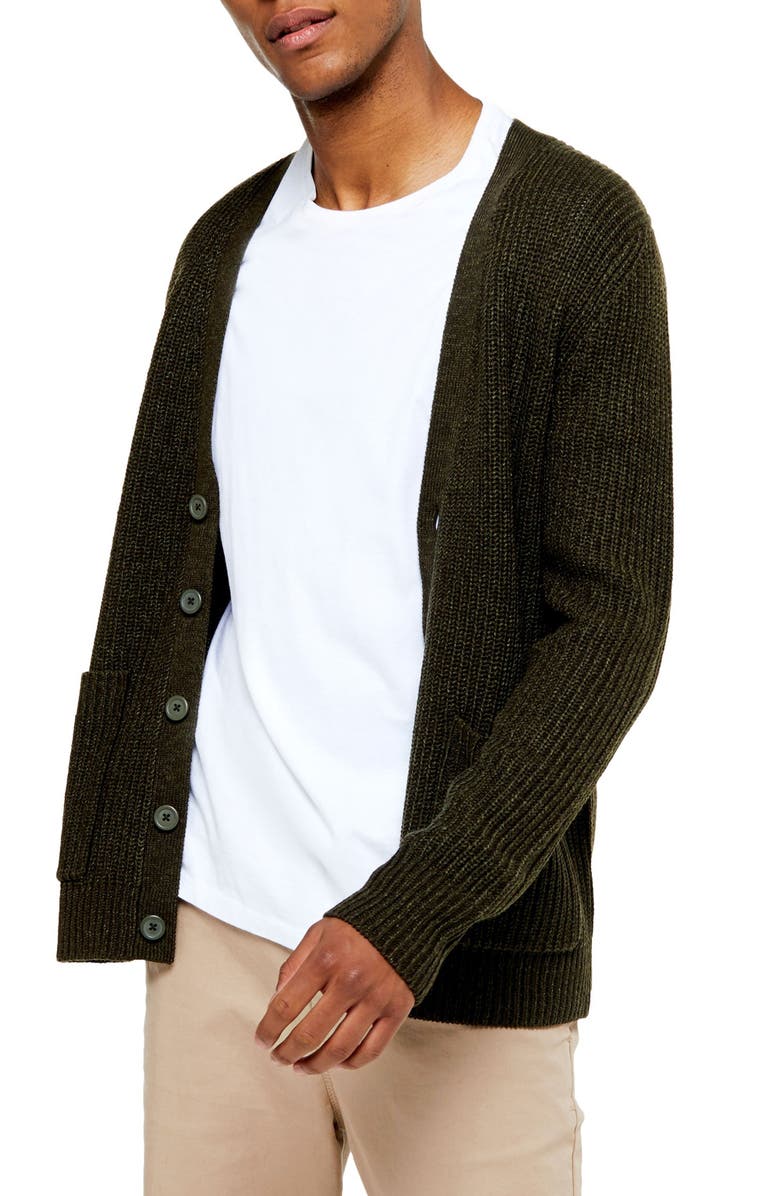 Topman Rack Textured Cardigan Sweater, Main, color, 