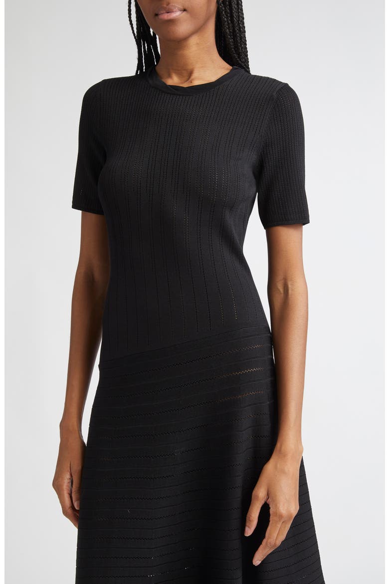 Mixed Stitch Asymmetric Midi Sweater Dress, Alternate, color, BLACK