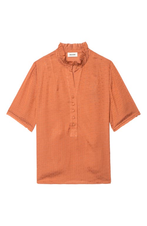 Zadig & Voltaire Womens Sienna Short-sleeved Frill-collar Satin Shirt In Brown