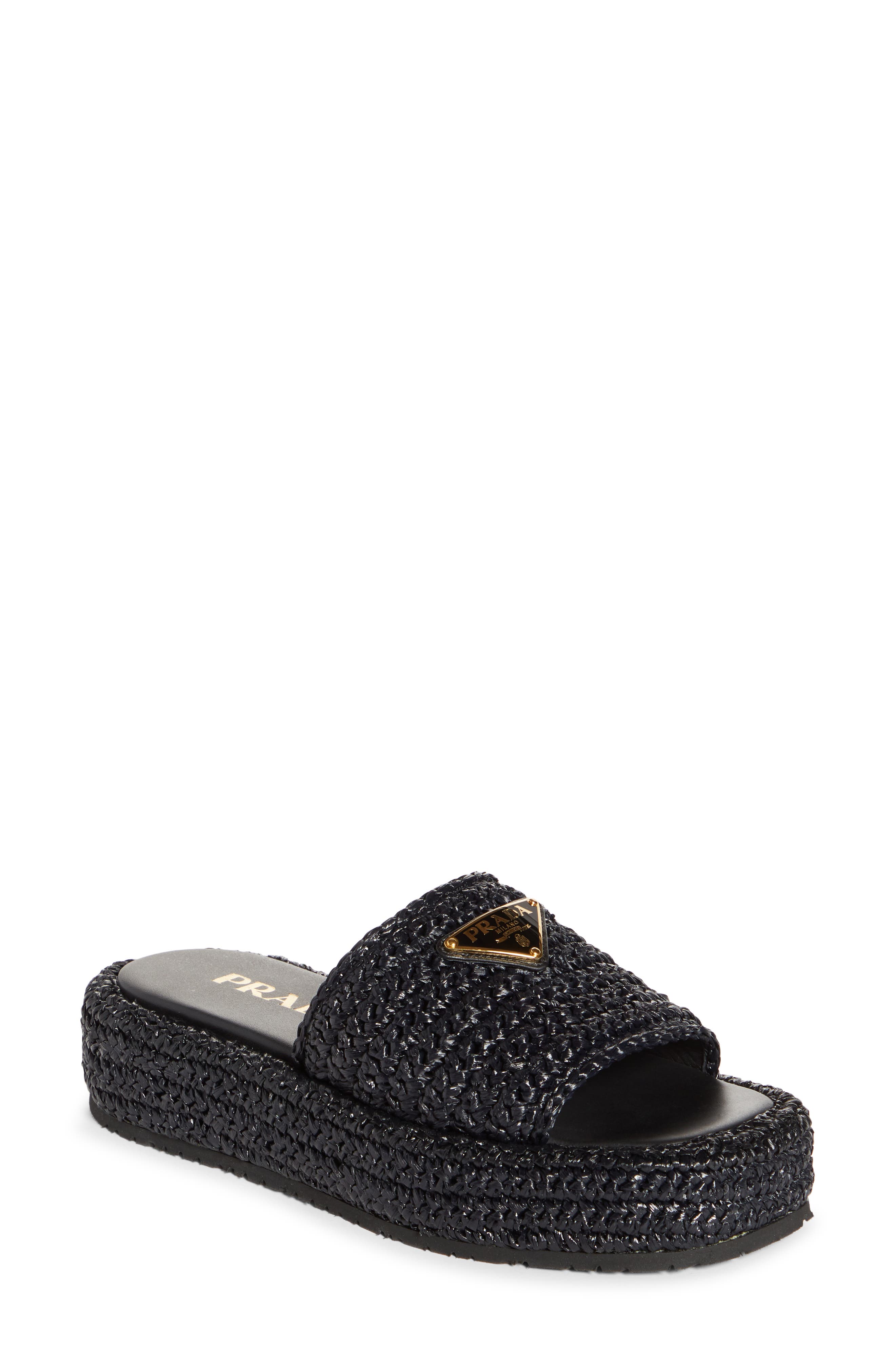 Prada Raffia Flatform Slide Sandal, Main, color, 