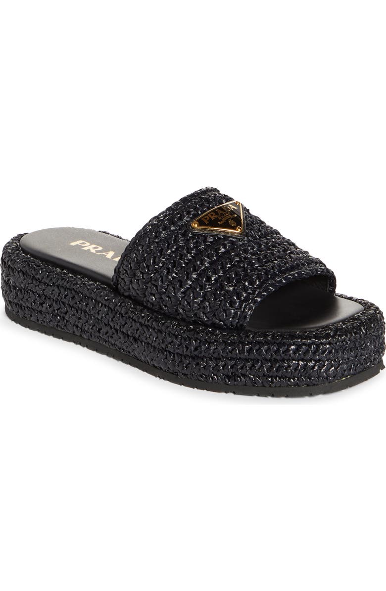 Prada Raffia Flatform Slide Sandal, Main, color,