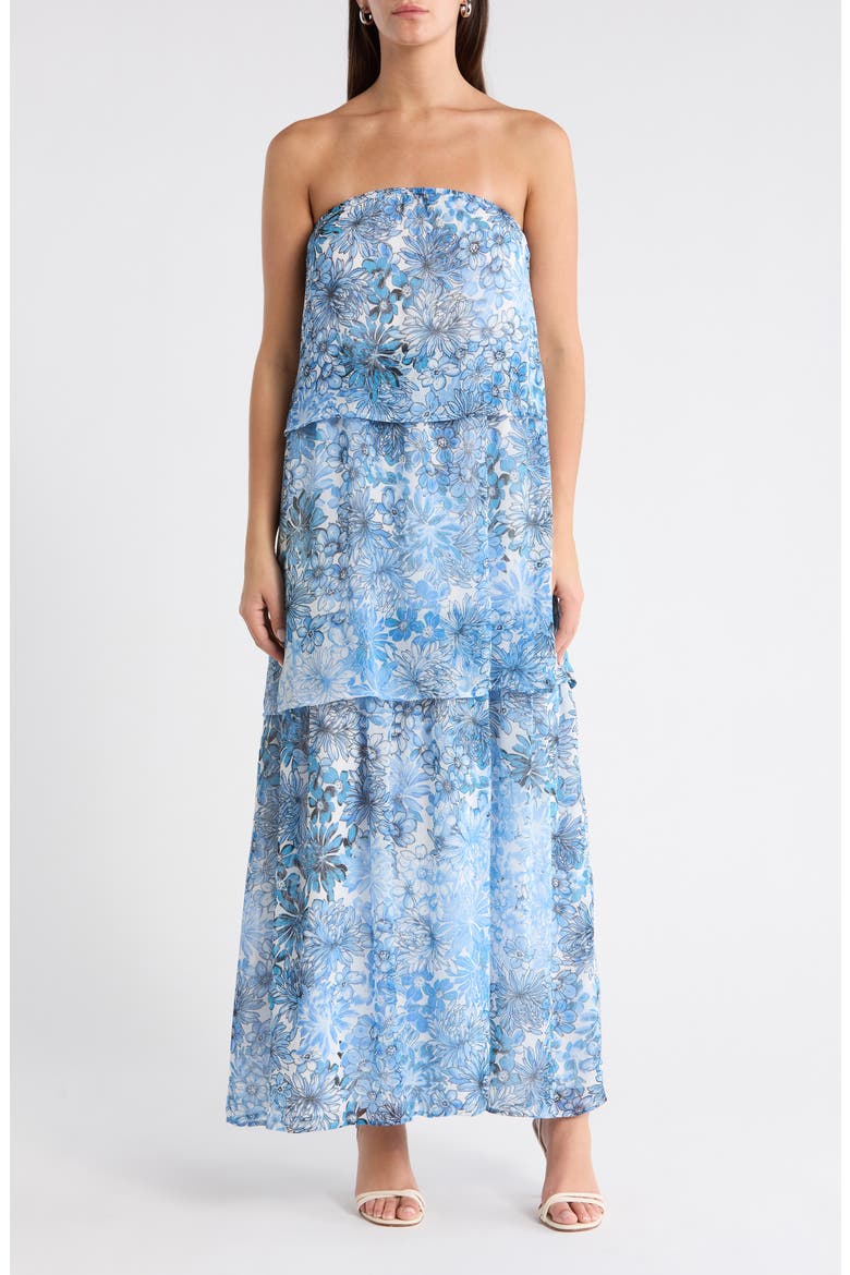 Tierra Floral Briary Strapless Dress, Main, color, BLUES