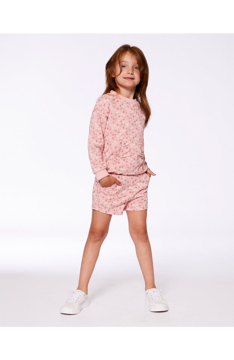 Deux par Deux Girl's Printed French Terry Short Old Pink And Flowers, Alternate, color, 