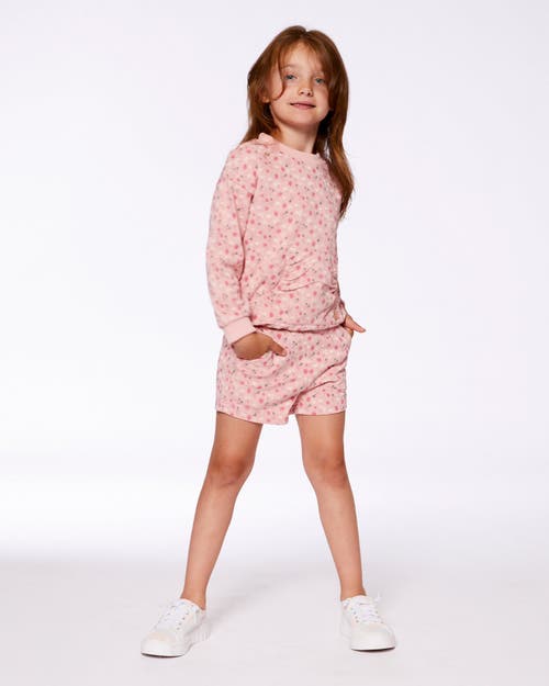Deux Par Deux Girl's Printed French Terry Short Old Pink And Flowers In Old Pink And Flowers