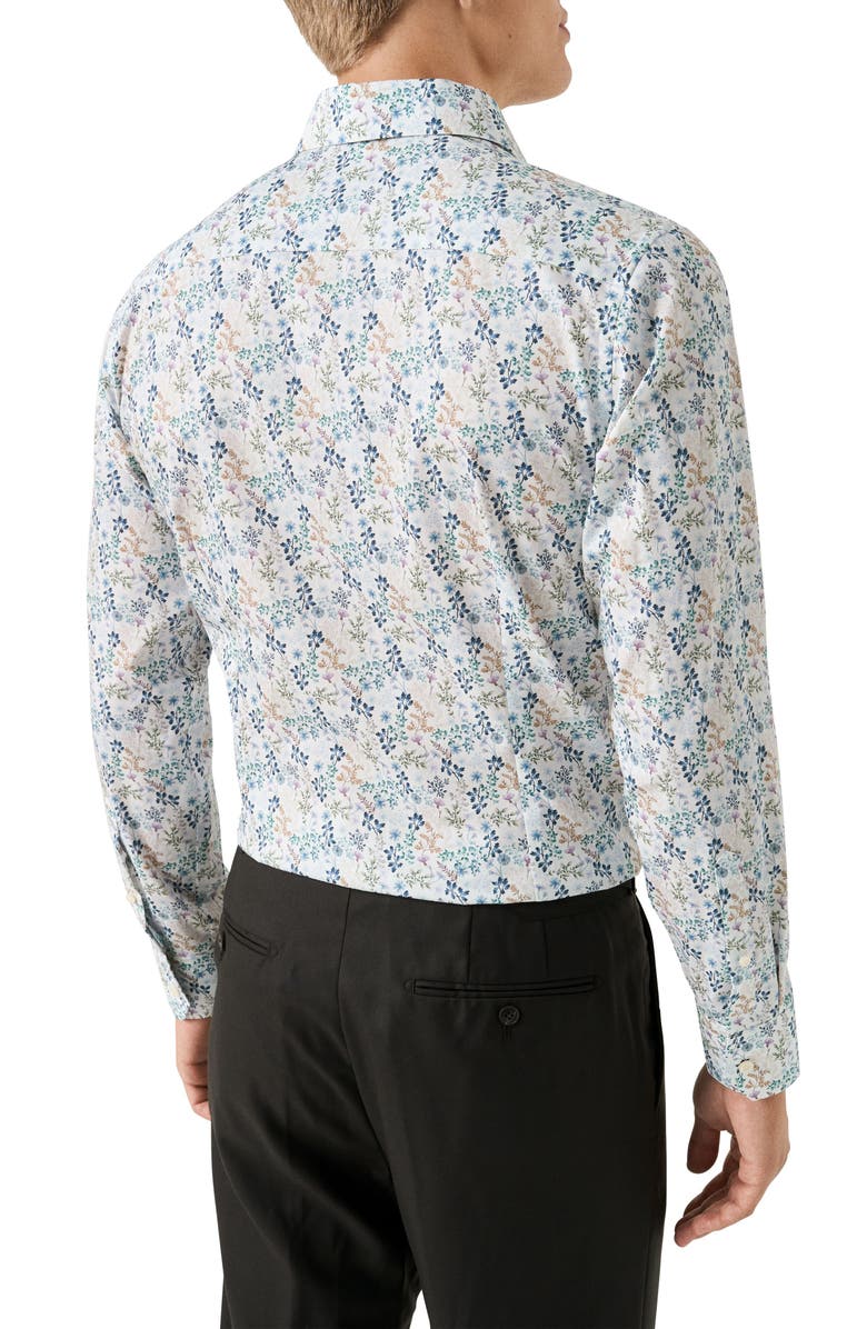 Eton Contemporary Fit Floral Twill Dress Shirt, Alternate, color, Medium Blue
