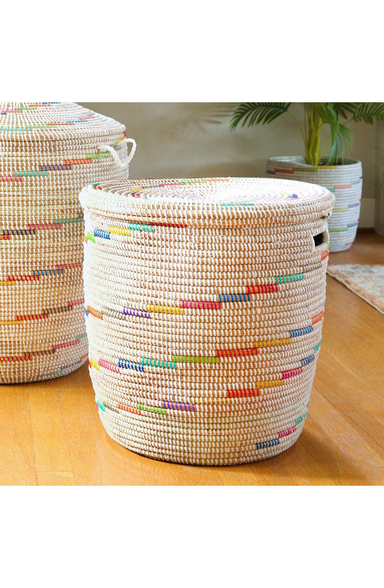 African Modern Vanilla Sugar Swirl Flat Lid Storage Basket, Alternate, color, 