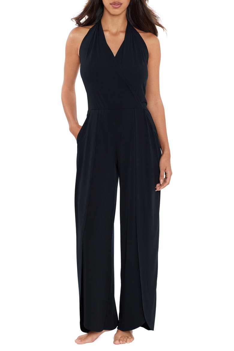 Halter Cover-Up Jumpsuit, Main, color, BLACK
