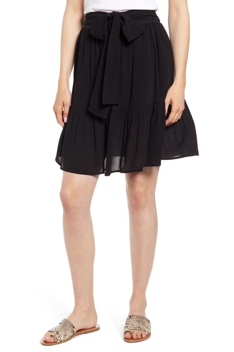 Gibson x Hi Sugarplum! Capri Tiered Tie Front Summer Skirt, Main, color, BLACK