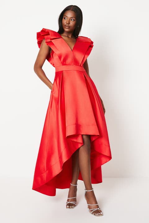 Frill Sleeve V-Neck Midi Dress