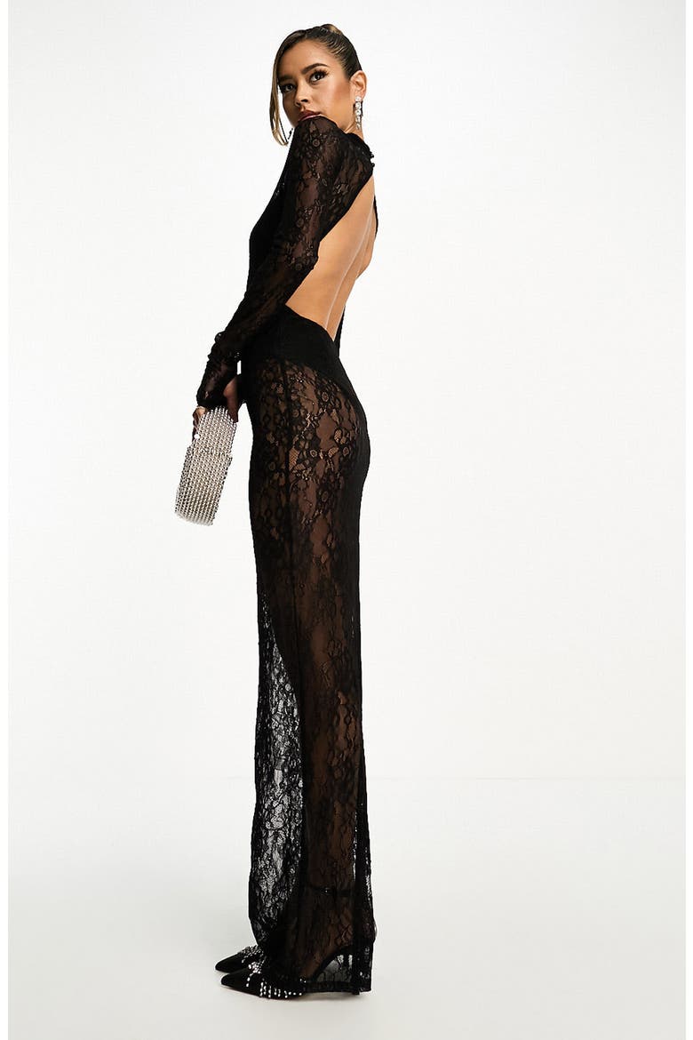 Long Sleeve Lace Overlay Body-Con Maxi Dress, Alternate, color, BLACK
