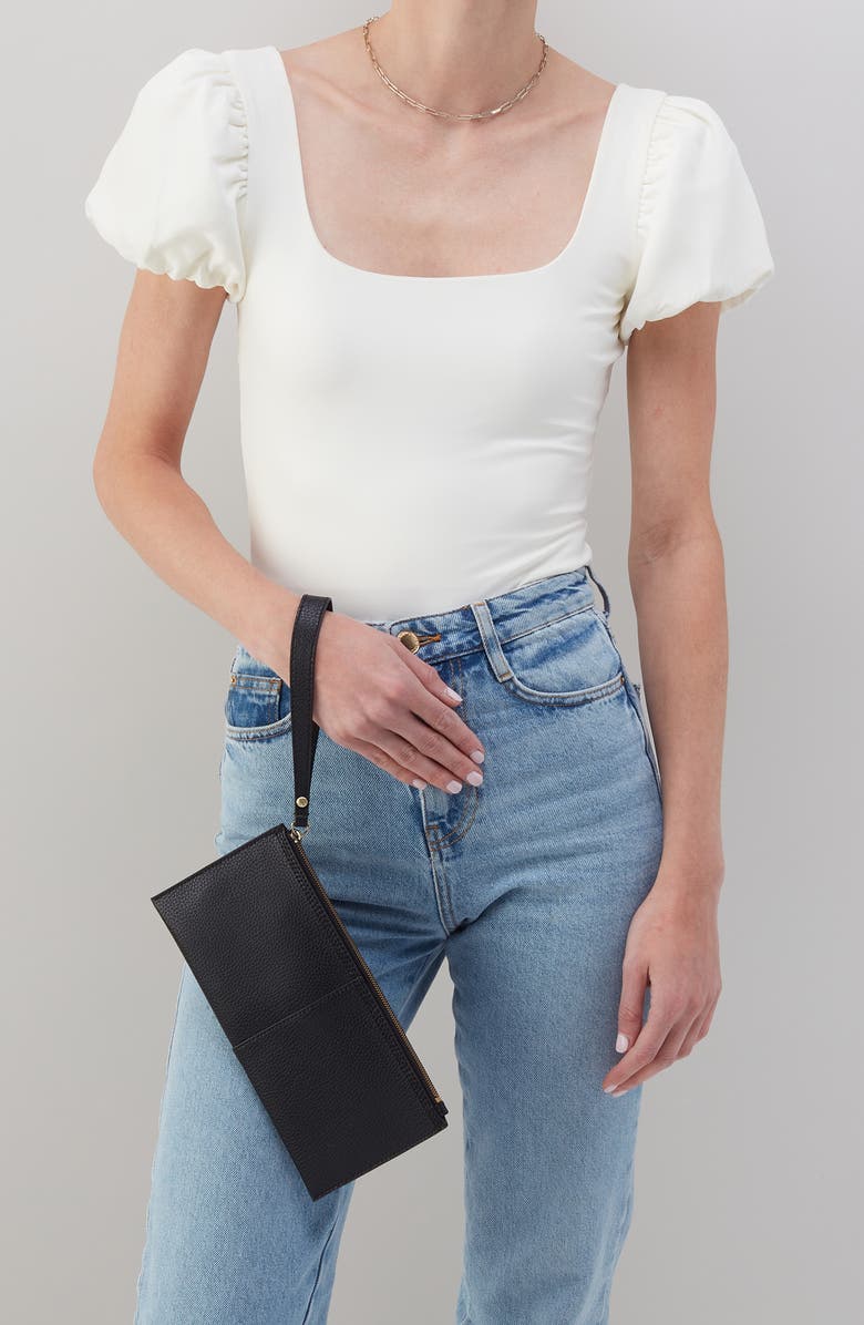 HOBO Large Vida Leather Wristlet, Alternate, color, Black Biscuit