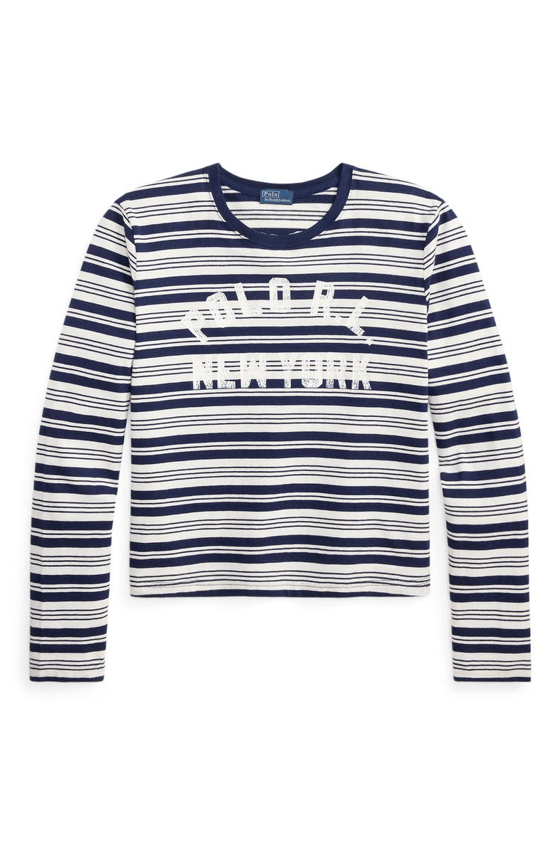 Polo Ralph Lauren Stripe Graphic Logo Cotton Jersey T-Shirt, Alternate, color, Newport Navy/ Nevis