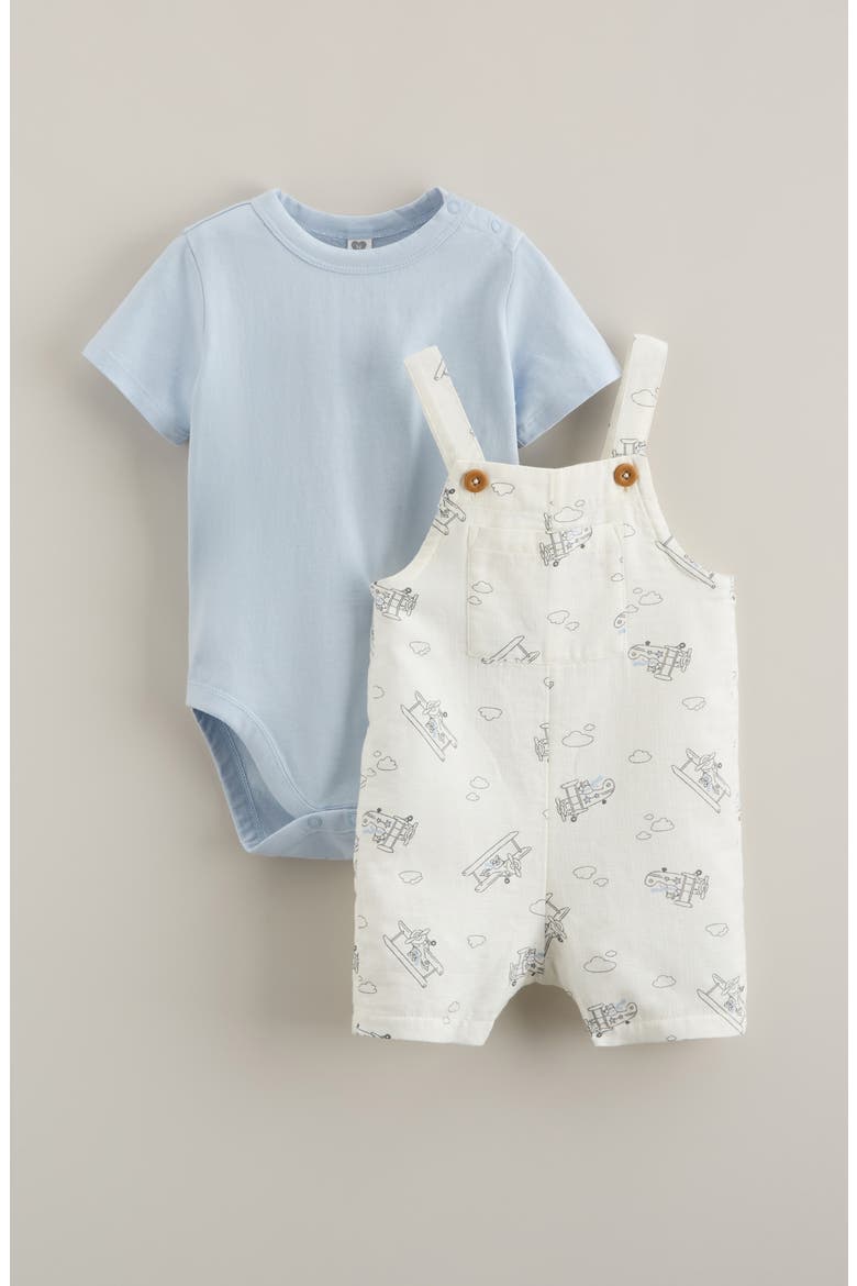 Cotton Bodysuit & Shortalls Set, Main, color, BLUE SKYWAY FLYER BEARS