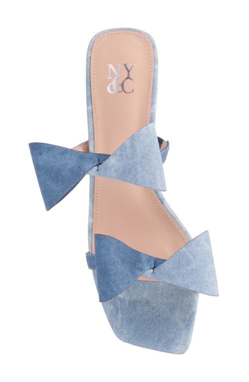 Shop New York And Company Dalila Bow Slide Sandal In Blue Denim Pu