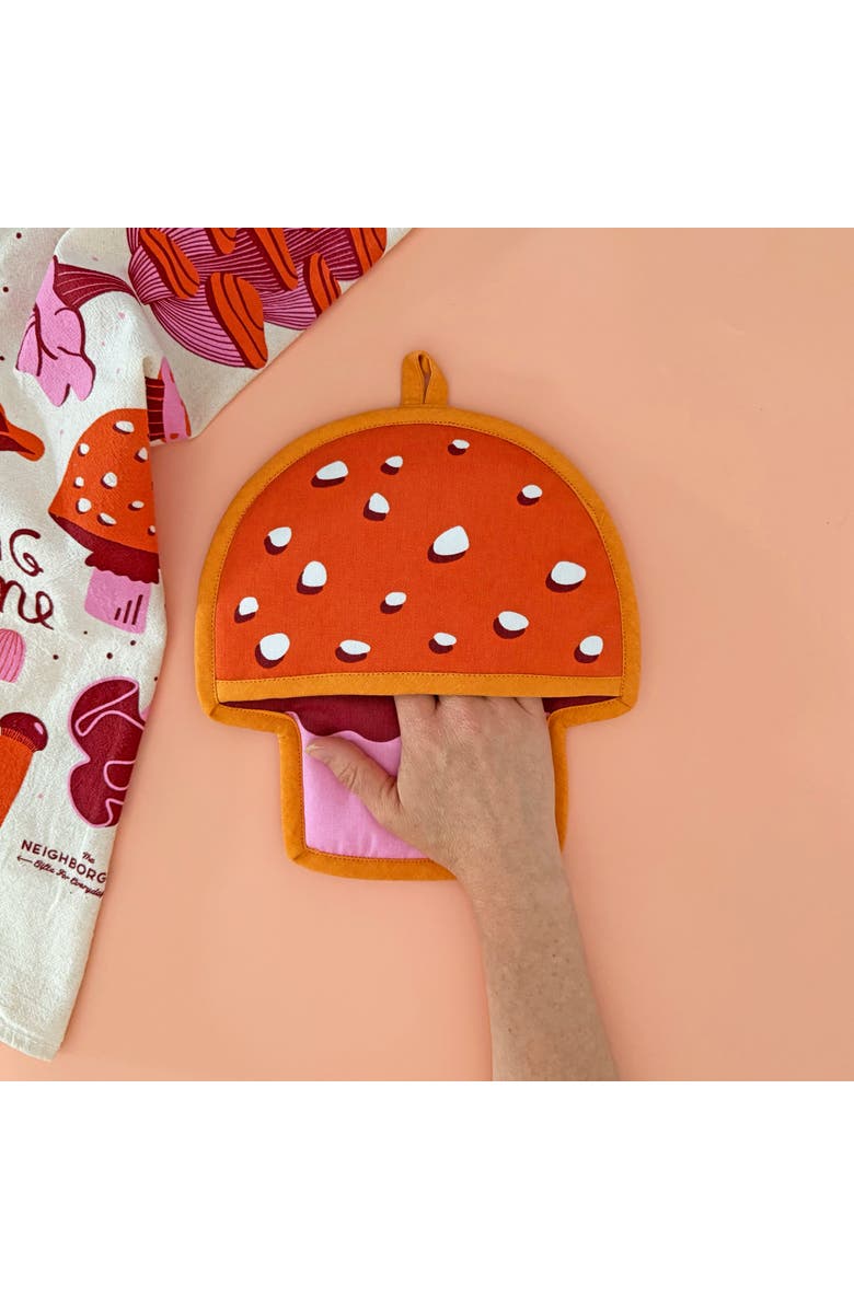 The Neighborgoods Mushroom Tea Towel and Pot Holder Set, Alternate, color, Orange