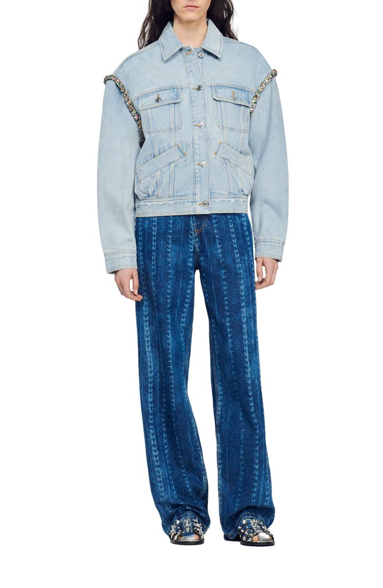 SANDRO Paloma Denim Jacket, Alternate, color, 