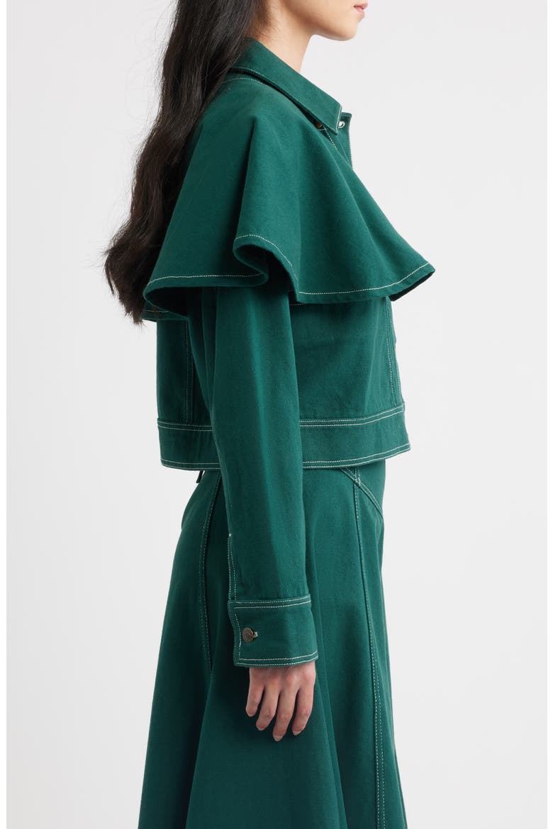 Clarke Ruffle Cape Cotton Twill Jacket, Alternate, color, JUNE BUG