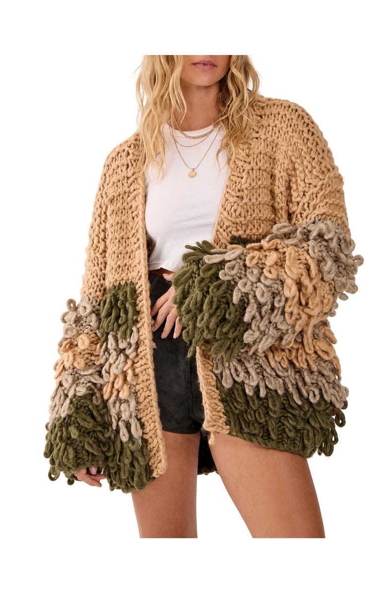 NASTY GAL Extreme Stripe Loopy Cardigan, Alternate, color, Beige