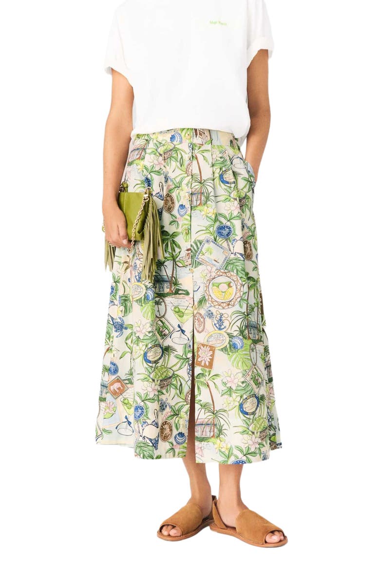 maje Printed maxi skirt with shorts, Alternate, color, Postcard Print