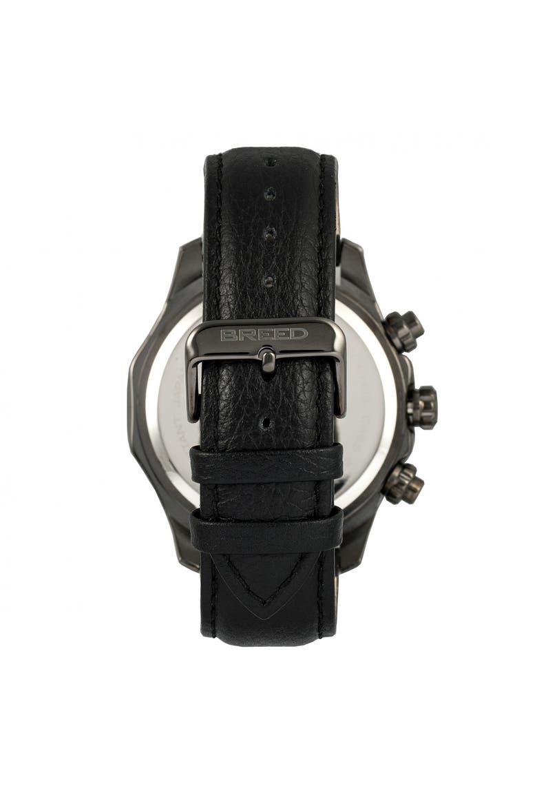Lacroix Chronograph Leather-Band Watch, Alternate, color, Gunmetal/Black