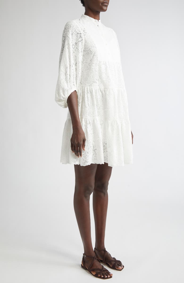 Erdem Long Sleeve Tiered Lace Minidress, Alternate, color, Ivory