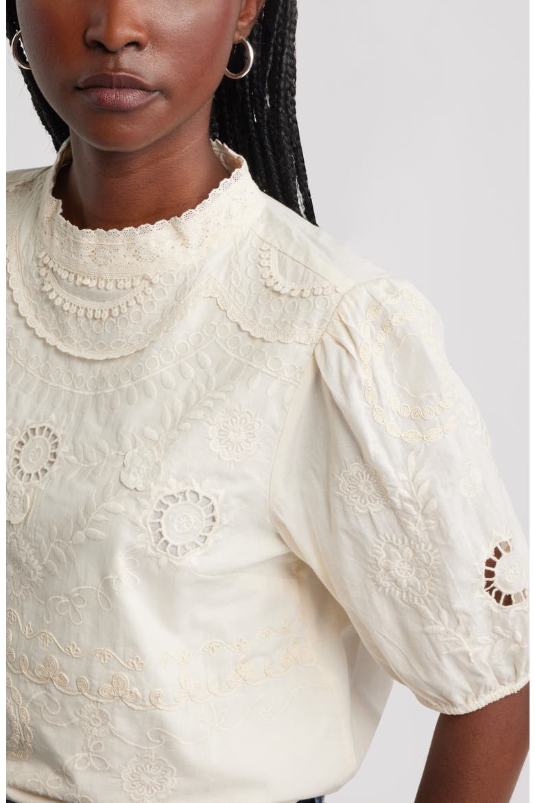 Lace Trim Cotton Broderie AnglaiseTop, Alternate, color, IVORY DOVE