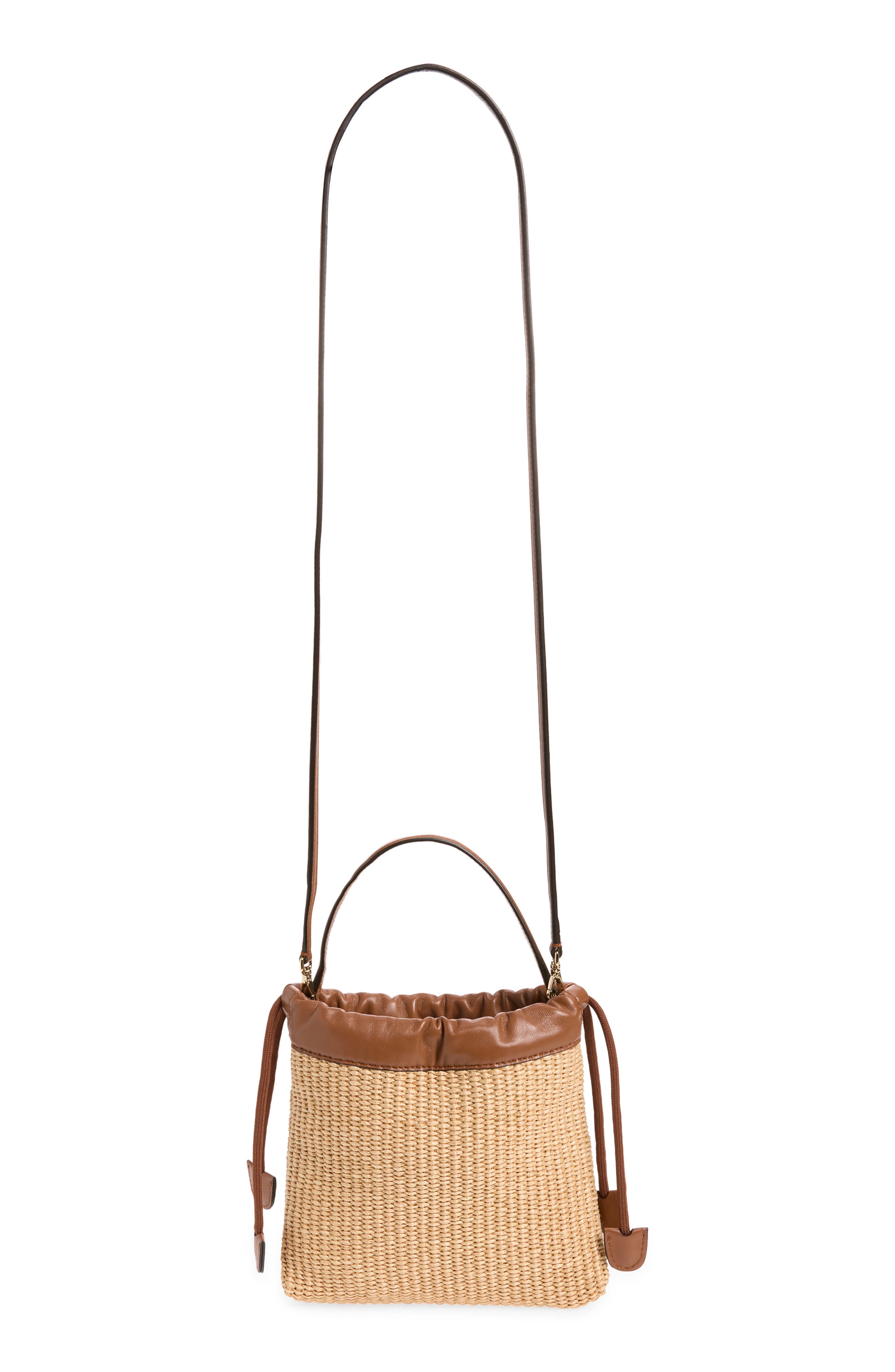 Jimmy Choo Woven Raffia Top Handle Drawstring Pouch, Alternate, color, Natural/ Tan/ Light Gold