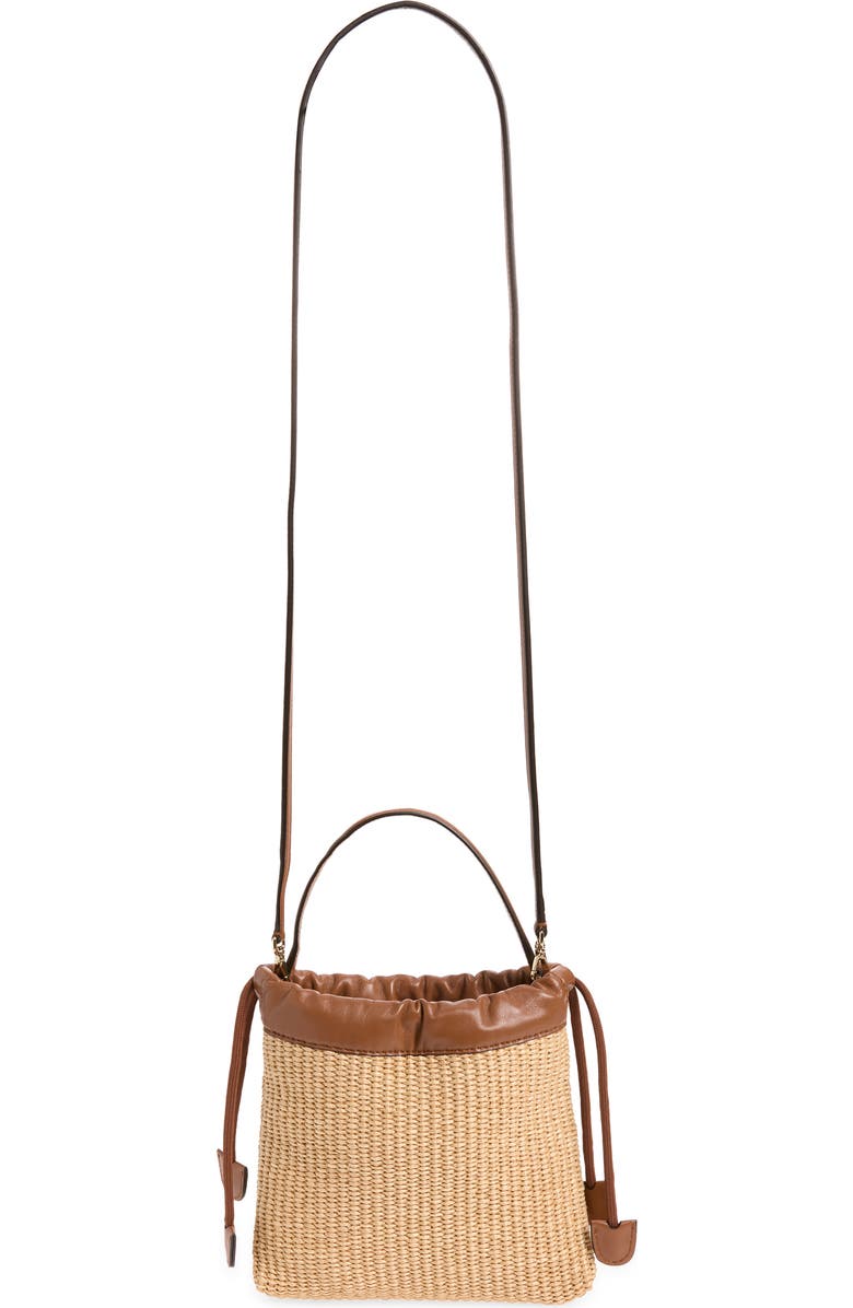 Jimmy Choo Woven Raffia Top Handle Drawstring Pouch, Alternate, color, Natural/ Tan/ Light Gold