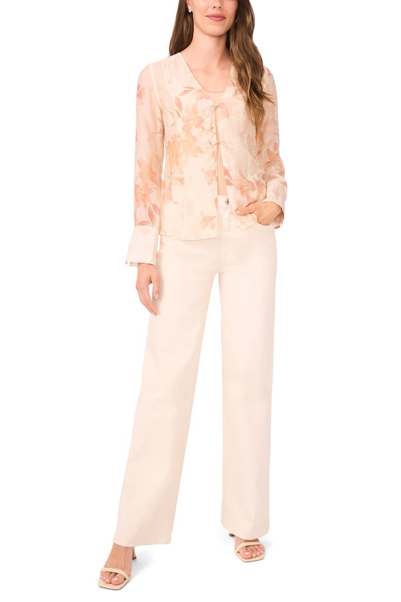 Floral Tie Front Shirt, Alternate, color, SILVER PINK