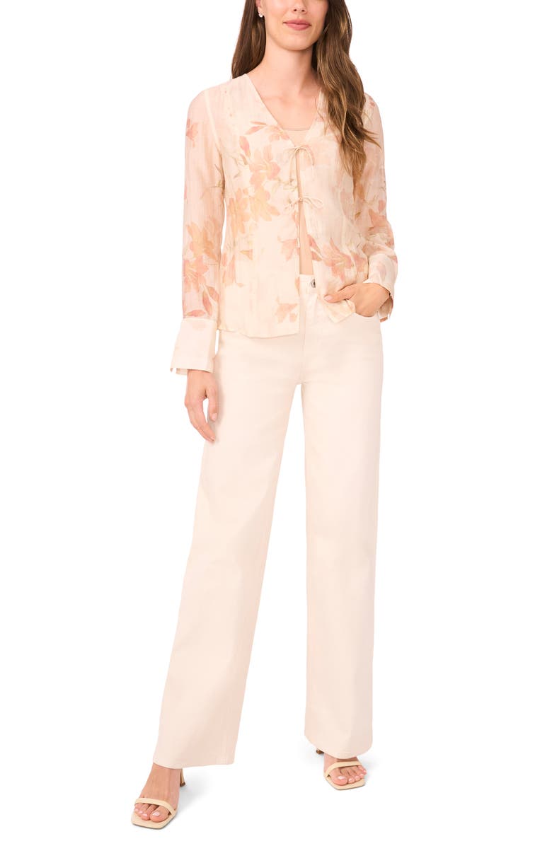 Halogen<sup>®</sup> Floral Tie Front Shirt, Alternate, color, Silver Pink
