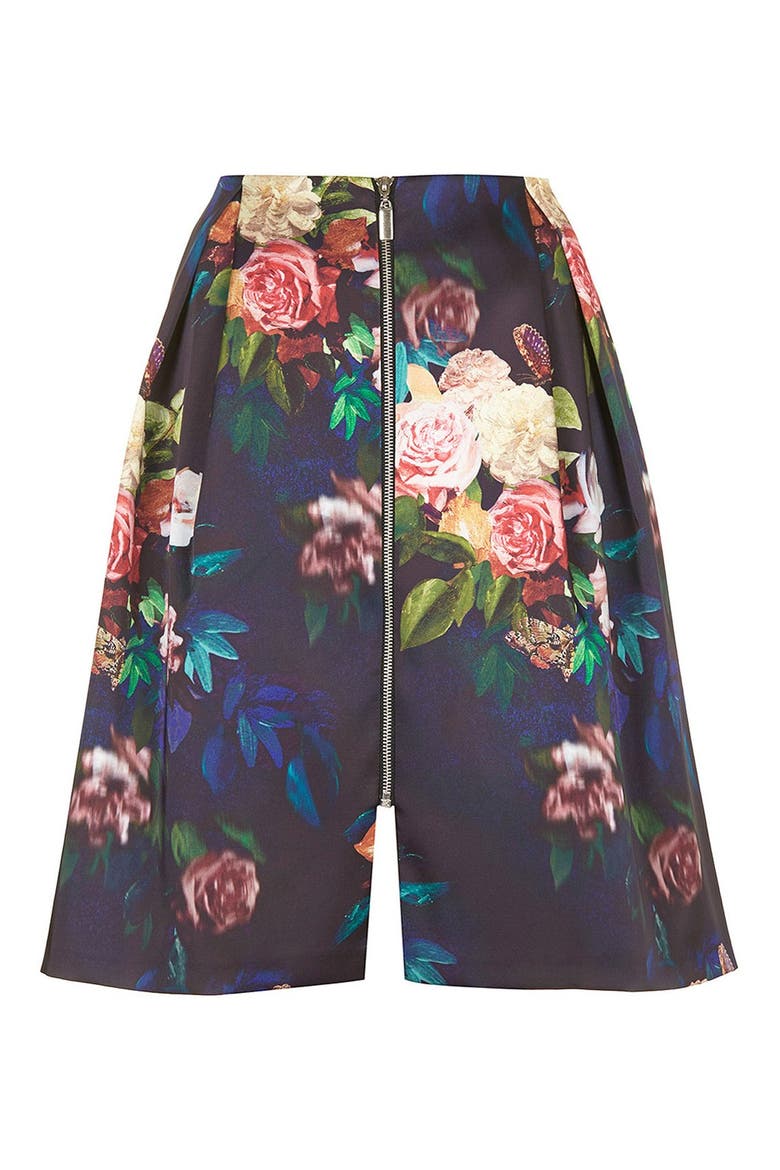 Blur Rose Print Midi Skirt, Alternate, color, NAVY BLUE