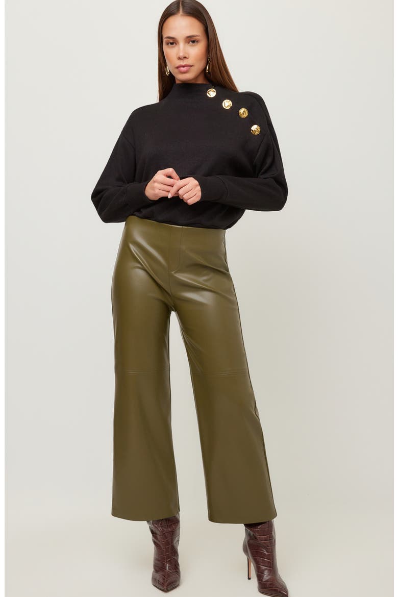 Faux Leather Cropped Wide Leg Pants, Alternate, color, MOSS