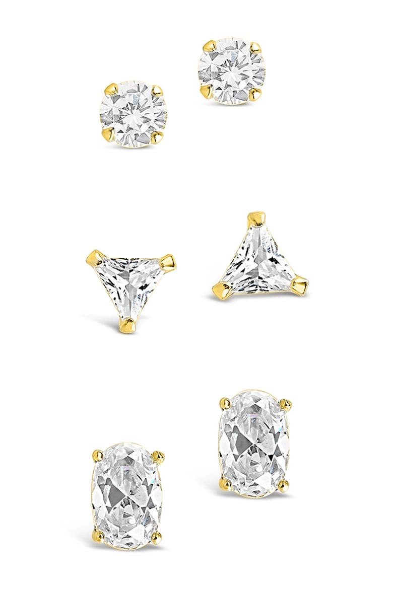 14K Gold Plated Sterling Silver CZ Stud Earrings Set, Main, color, GOLD