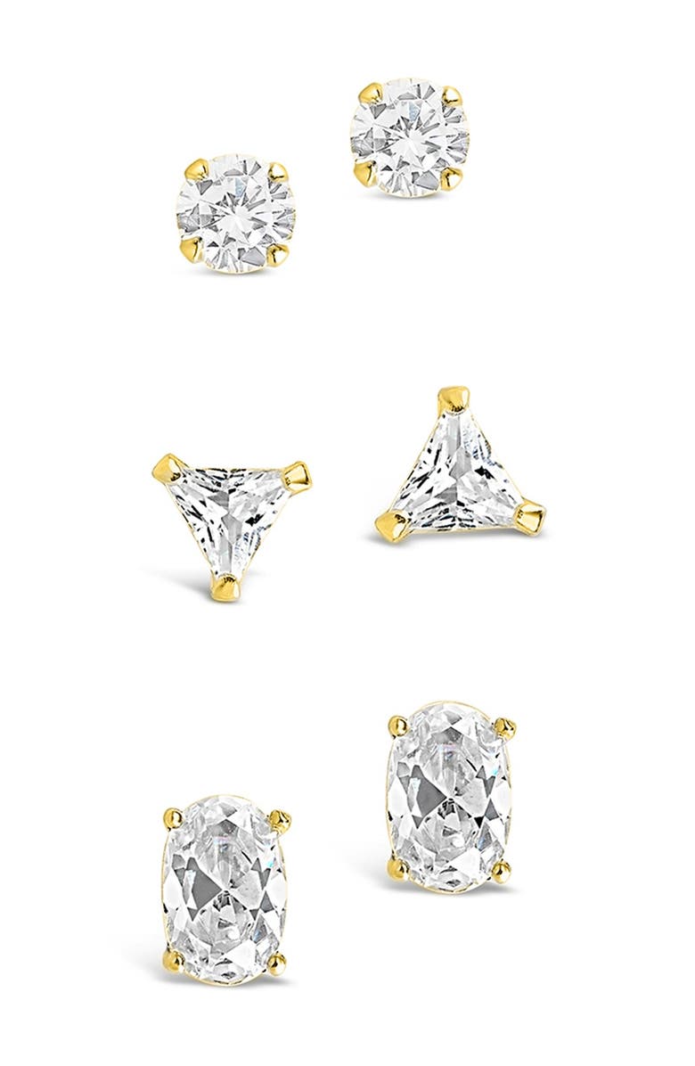 Sterling Forever 14K Gold Plated Sterling Silver CZ Stud Earrings Set, Main, color,