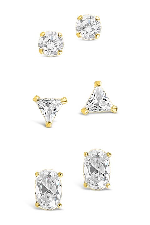 14K Gold Plated Sterling Silver CZ Stud Earrings Set