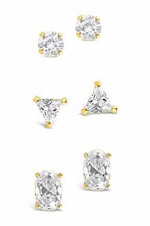 Sterling Forever 14K Gold Plated Sterling Silver CZ Stud Earrings Set