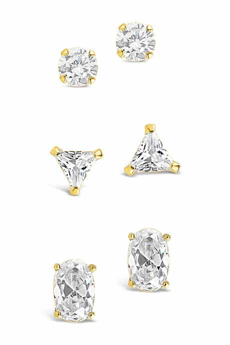 Sterling Forever 14K Gold Plated Sterling Silver CZ Stud Earrings Set