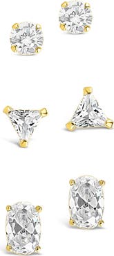 Sterling Forever 14K Gold Plated Sterling Silver CZ Stud Earrings Set