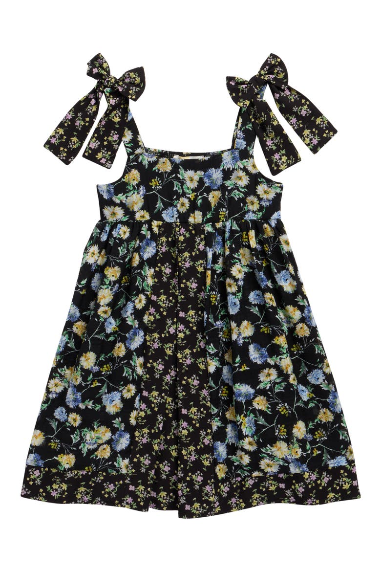Kids' Floral Bow Strap Sundress, Main, color, BLACK MULTI