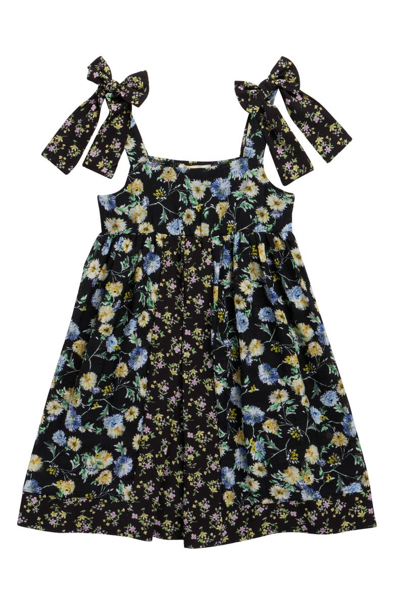 Truly Me Kids' Floral Bow Strap Sundress, Main, color, Black Multi