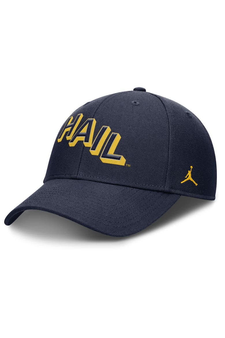 Men's Jordan Brand Navy Michigan Wolverines Slanted Primetime Rise Performance Adjustable Hat, Main, color, Navy