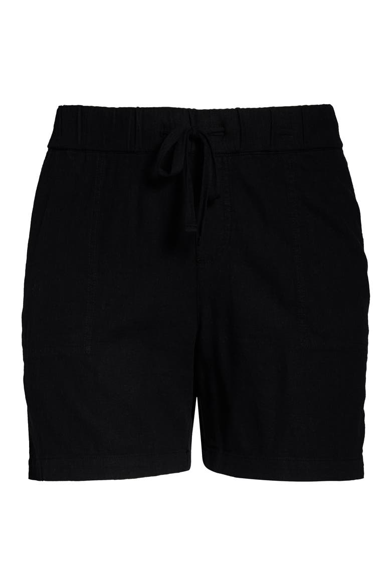 Drawstring Linen Blend Shorts, Alternate, color, BLACK