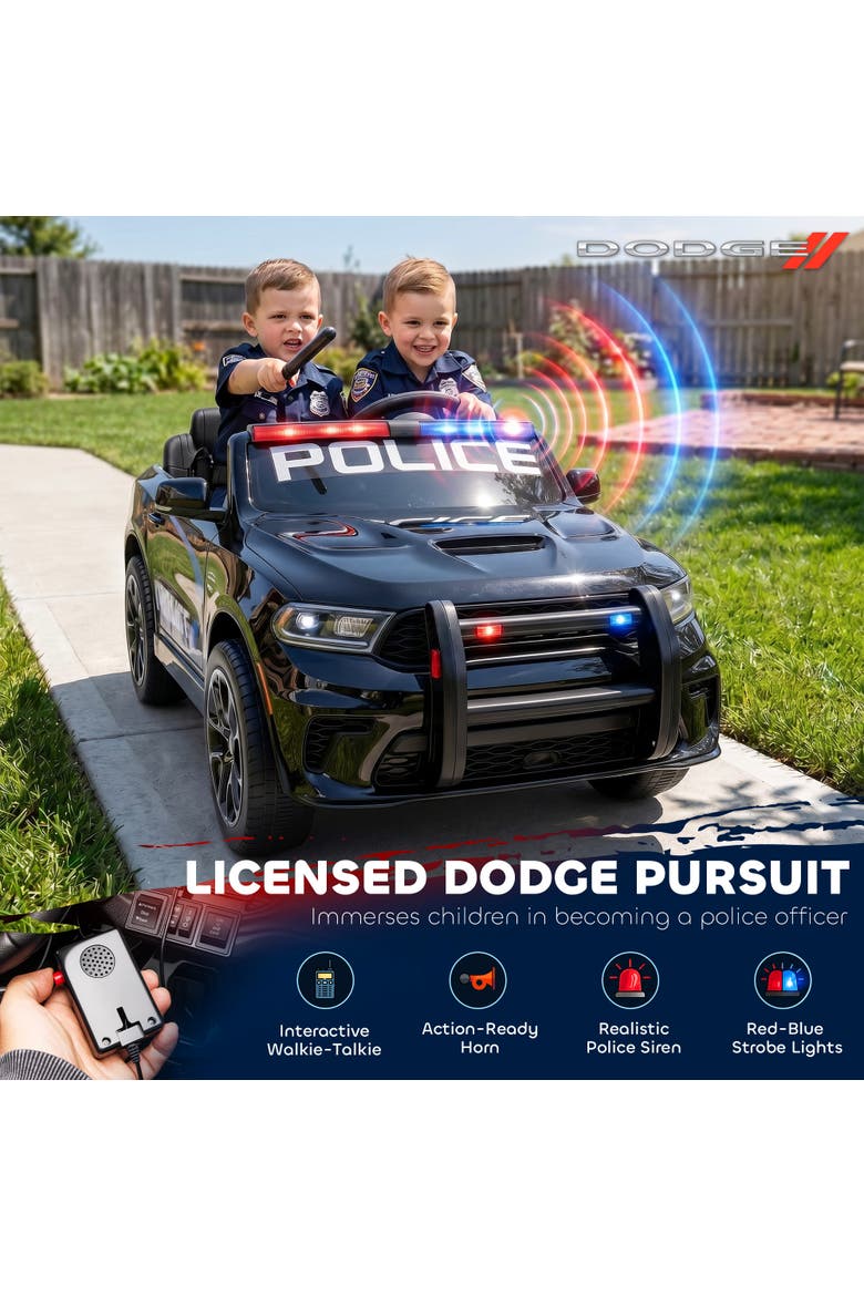 12V 2-Seater Dodge Police Ride-On Car, Remote Control, White, Alternate, color, Black