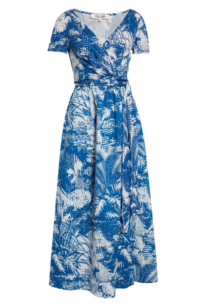 Elena Short Sleeve Mixed Media Wrap Dress, Alternate, color, PAYSAGE BIG CORFU