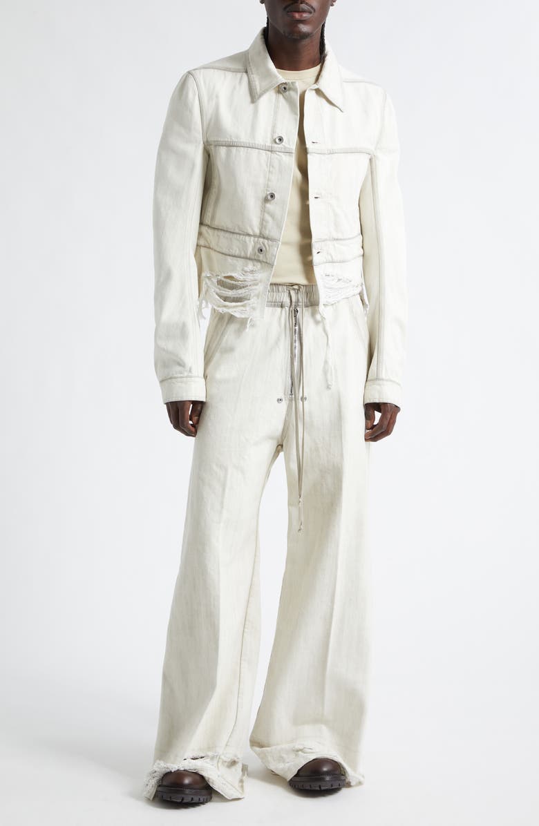 Rick Owens Shredded Crop Denim Work Jacket, Alternate, color, Milk Wash