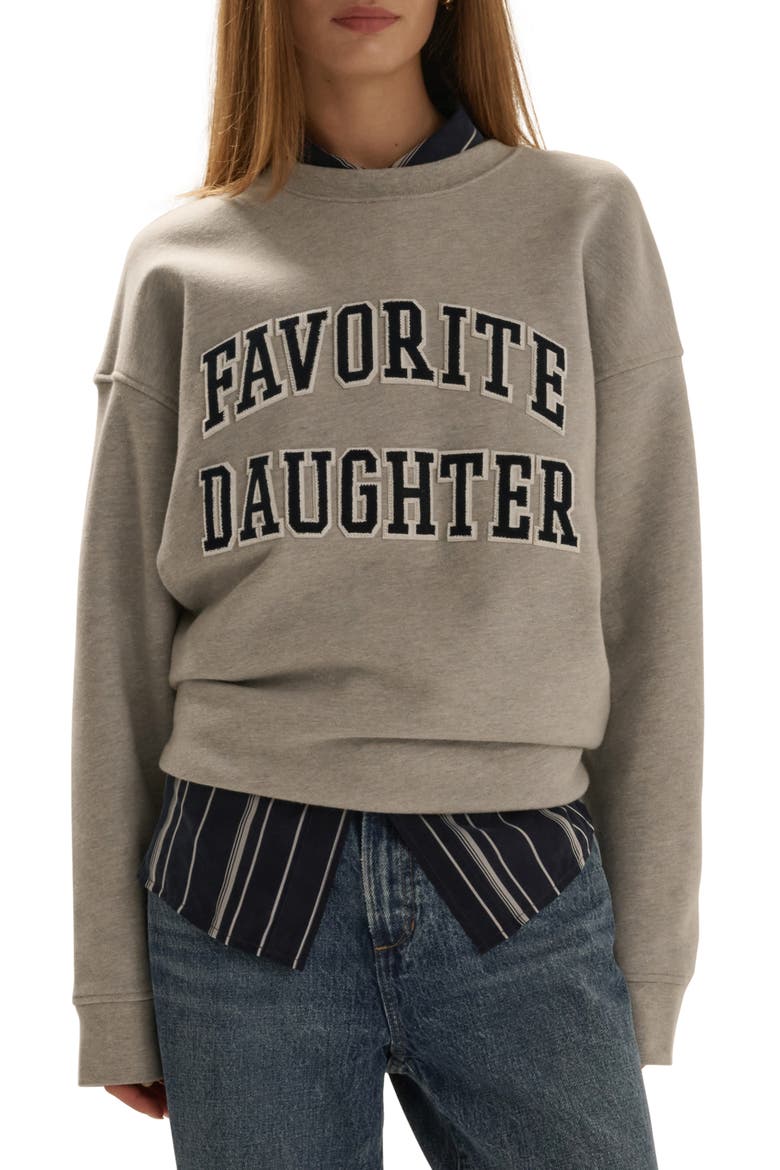 The Embroidery Collegiate Graphic Sweatshirt, Main, color, HEATHER GREY/ NAVY