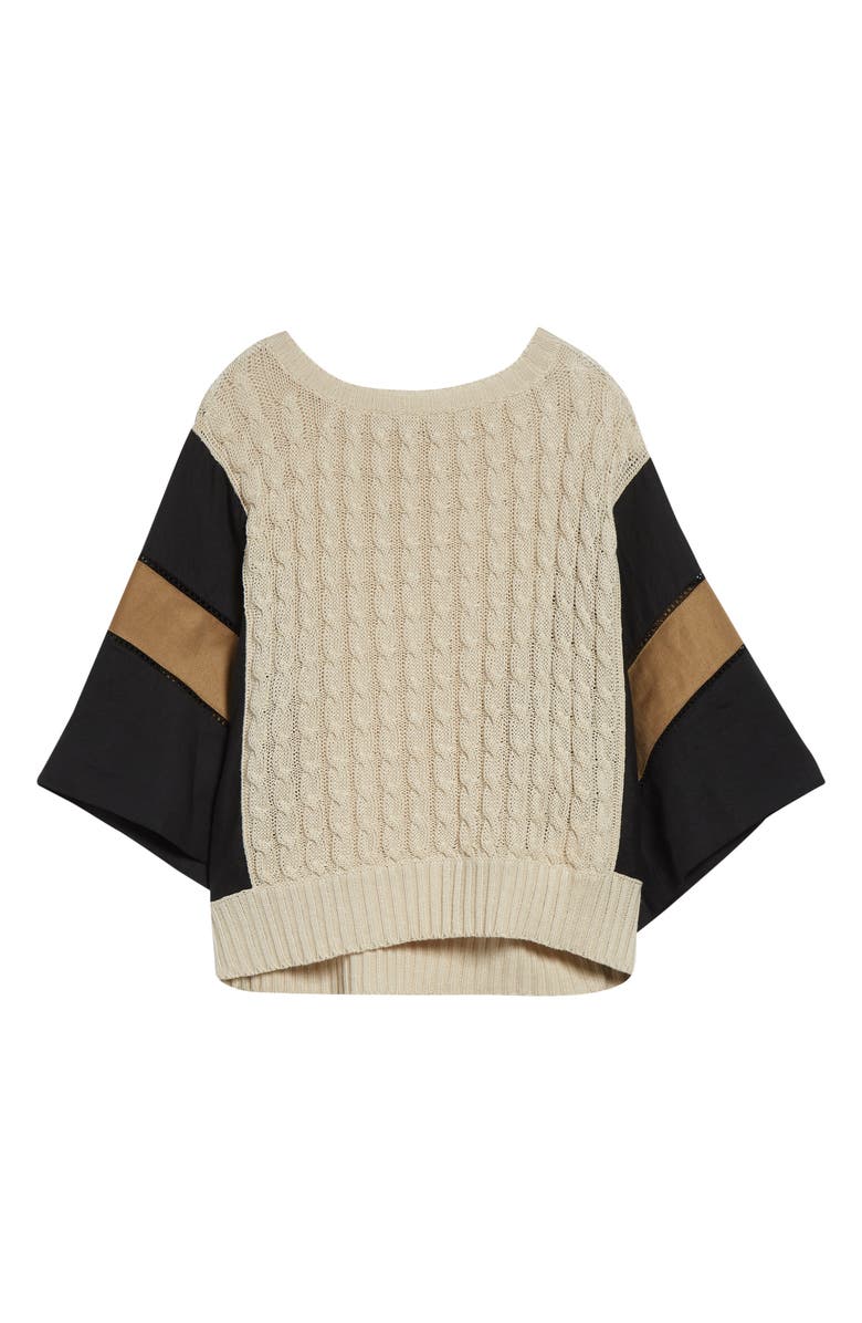 Max Mara Hybrid Linen Cable Sweater, Alternate, color, Beige
