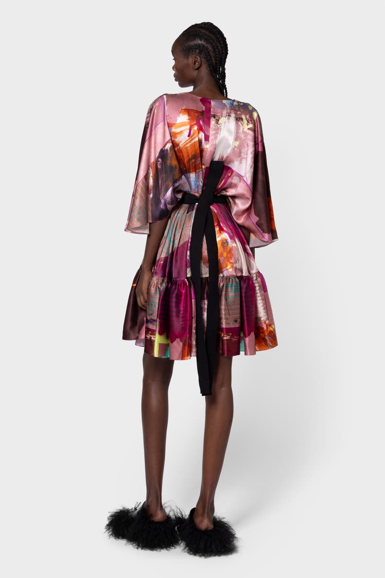 Yasmin Printed Silk Mini Dress, Alternate, color, Lilas Pictorial Print